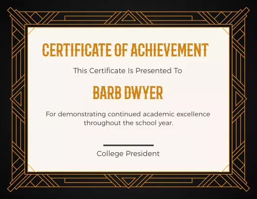 Art Deco Inspired Black and Gold Achievement Certificate Template