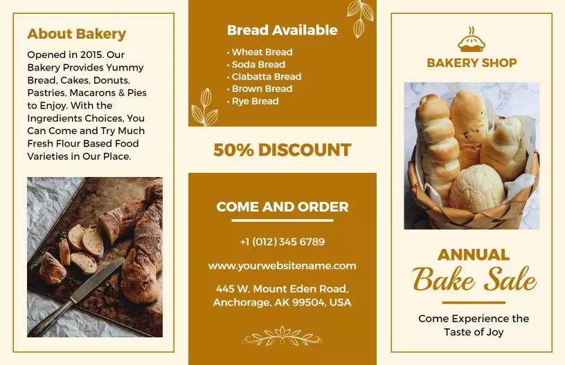 Artisan Bread and Pastry Bakery Shop Discount Brochure Template