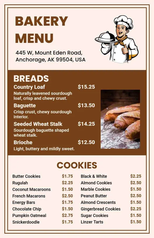 Artisan Breads and Delectable Cookies Freshly Baked Bakery Menu Template