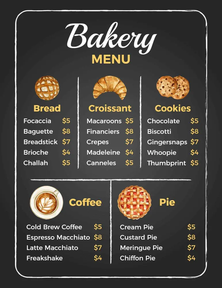 Artisan Breads, Flaky Croissants, and Sweet Cookies Bakery Menu Template