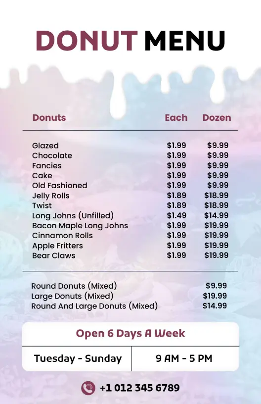 Artistic Abstract Pastel Donut Menu Template
