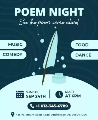 Artistic Aqua Themed Poem Night Celebration Poster Template