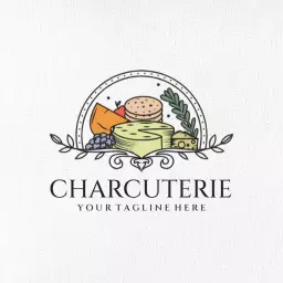 Artistic Arrangement of Cheeses and Fruits for Charcuterie Logo Template