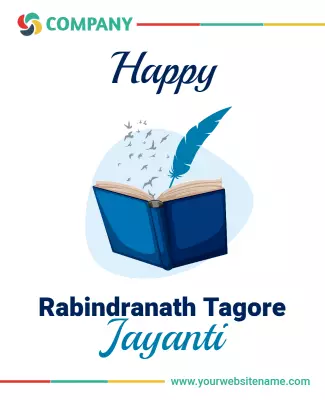 Artistic Blue Book Theme for Rabindranath Tagore Jayanti Poster Template