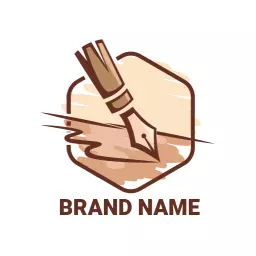 Artistic Brown Ink Pen Illustrating Creative Poetry Logo Template