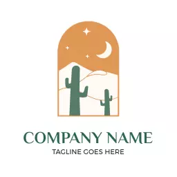 Artistic Cactus Design Featuring Starry Night Elements Logo Template