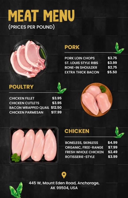 Artistic Chalkboard Styled Meat and Poultry Menu Template
