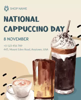 Artistic Coffee Theme for National Cappuccino Day Poster Template