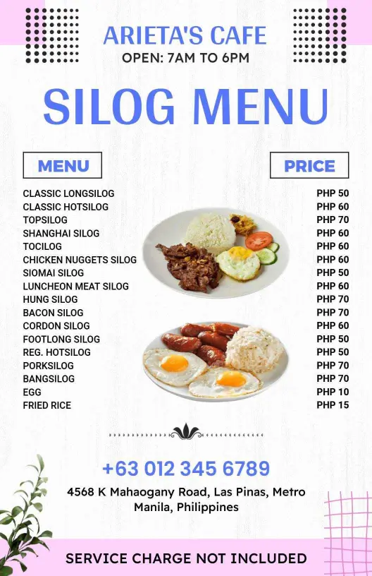 Artistic Floral Design Silog Eatery Menu Template