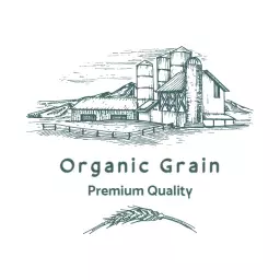 Artistic Green Farmhouse Sketch Highlighting Organic Grain Logo Template