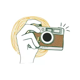Artistic Hand Holding a Vintage Camera Sketch Logo Template