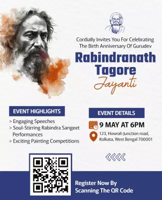 Artistic Portrait Celebration of Rabindranath Tagore Poster Template