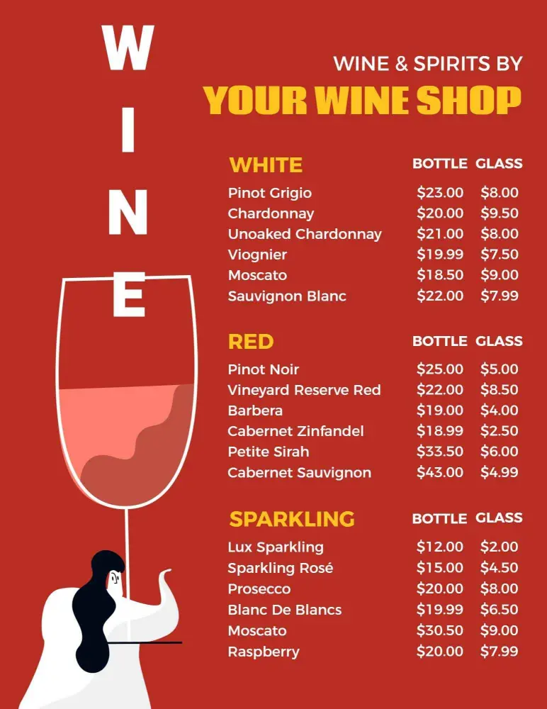 Artistic Red Background Wine Bar Menu Template