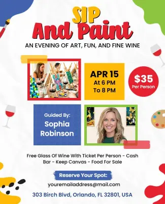 Artistic Sip and Paint Art Event Flyer Template