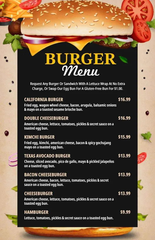 Artistic Toppings Splash Burger Restaurant Menu Template