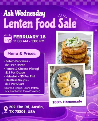 Ash Wednesday Lenten Food Sale Flyer Template