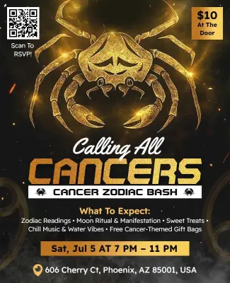 Astrological Cancer Zodiac Bash Party Flyer Template
