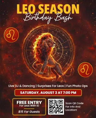 Astrological Sign Leo Season Birthday Bash Celebration Flyer Template