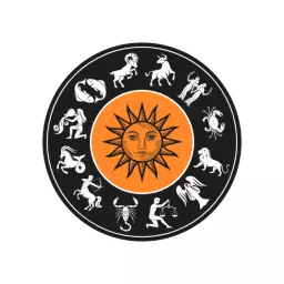 Astrological Symbols on Black Background with Orange Sun Logo Template