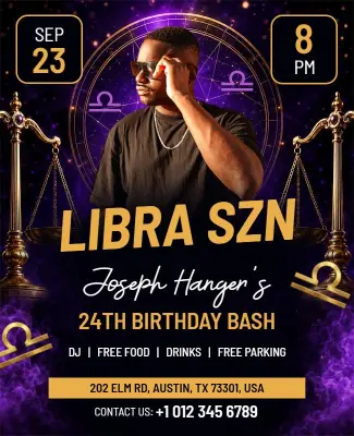 Astrological Theme Libra Party Celebration Flyer Template