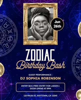 Astrology Themed Birthday Party Flyer Template