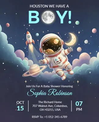 Astronaut Adventure Baby Shower Flyer Template