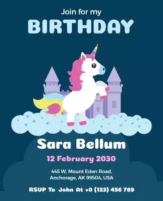 Astronaut Blue Birthday Unicorn Flyer Template