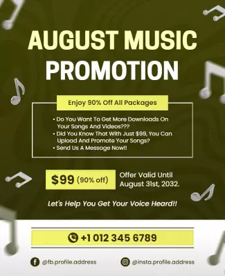 August Music Promotion Discount Flyer Template