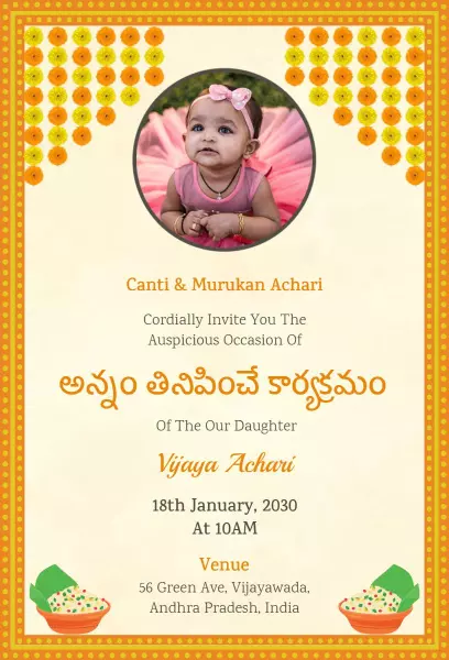 Auspicious Annaprashan Ceremony Celebration Invitation Template