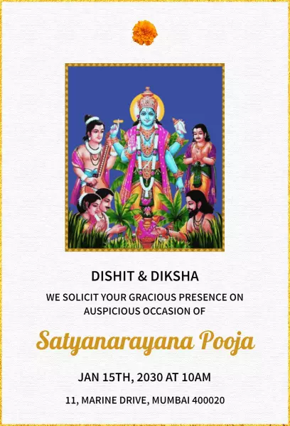 Auspicious Satyanarayana Pooja Celebration Invitation Template