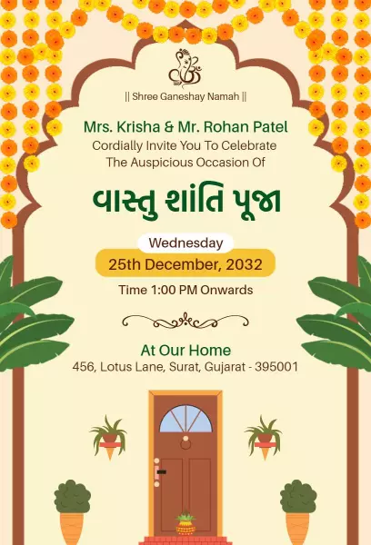 Auspicious Vastu Shanti Pooja Ceremony Invitation Template