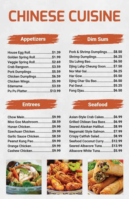 Authentic Dim Sum and Entree Favorites Featuring Asian Flavors Chinese Menu Template