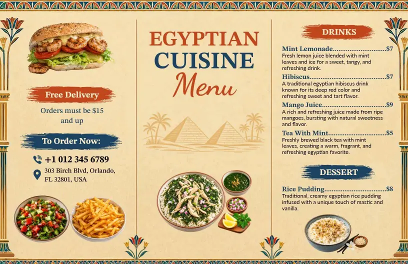 Authentic Egyptian Cuisine Featuring Traditional Dishes Egyptian Menu Template