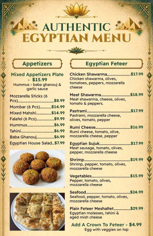 Authentic Egyptian Dishes and Traditional Savory Delights Egyptian Menu Template