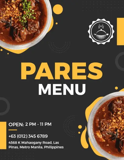 Authentic Filipino Pares Food Menu Template