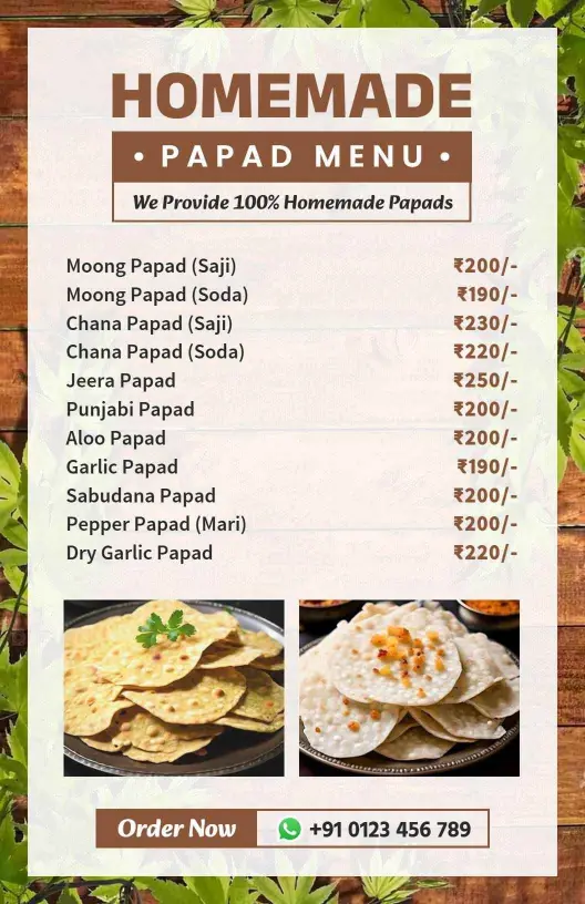 Authentic Homemade Papad Menu Template