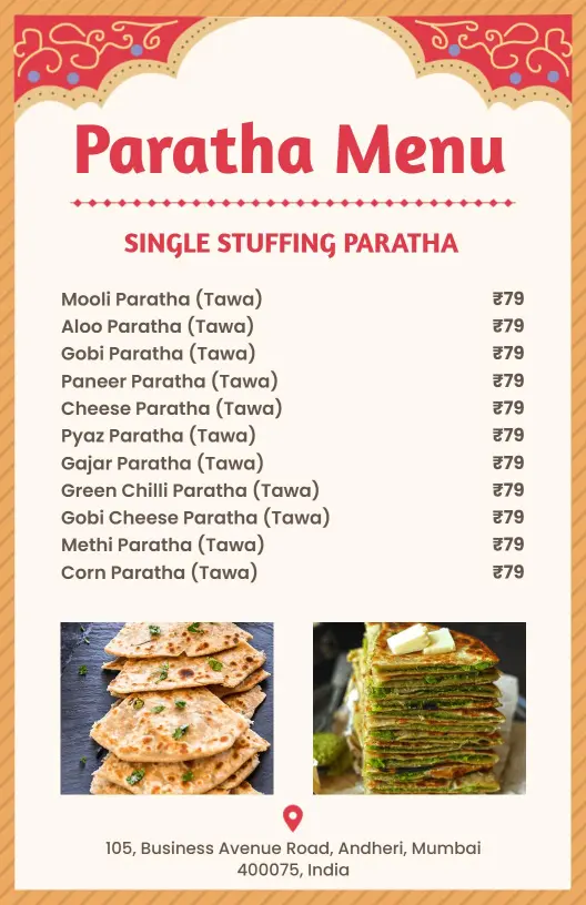 Authentic Indian Flavor Paratha Selection Menu Template