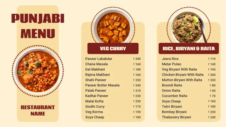 Authentic Indian Flavors Featuring Spicy Veg and Rice Dishes Indian Cuisine Menu Template