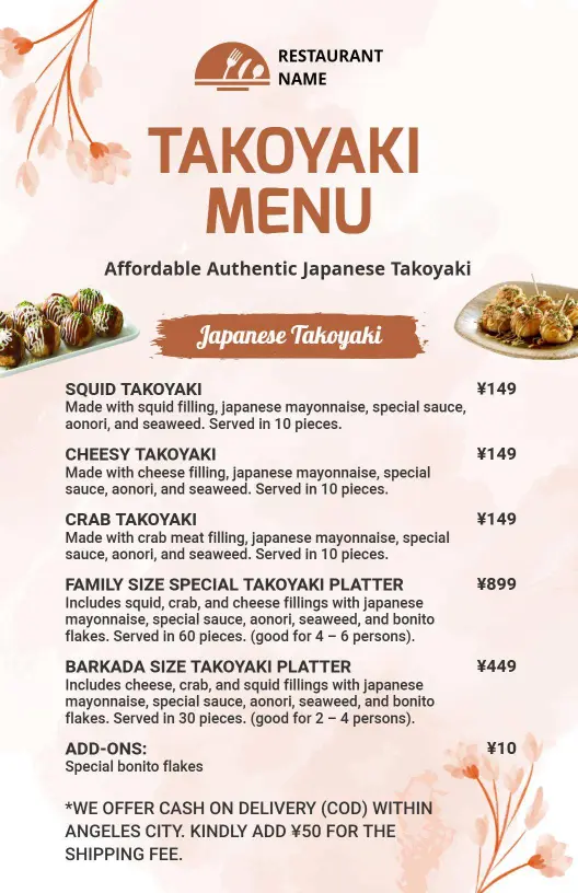Authentic Japanese Takoyaki Menu Template