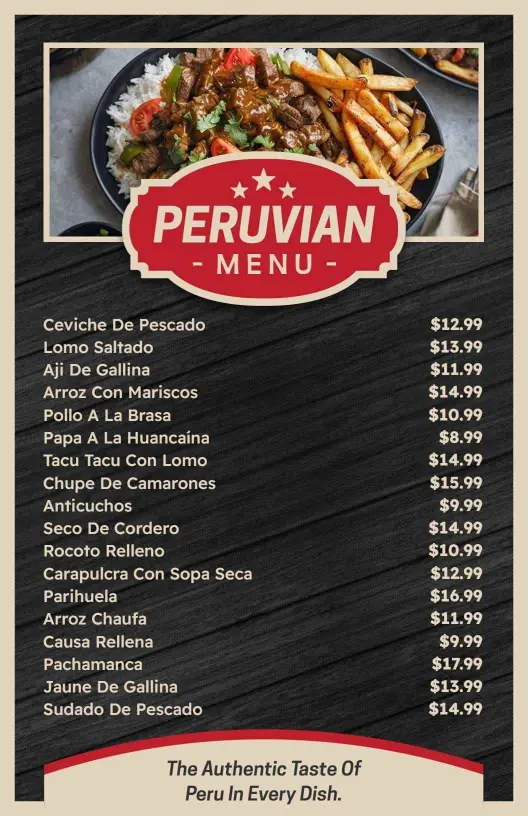 Authentic Latin Flavors Traditional Peruvian Menu Template