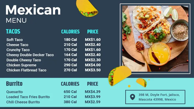 Authentic Mexican Cuisine Taco Burrito Menu Template