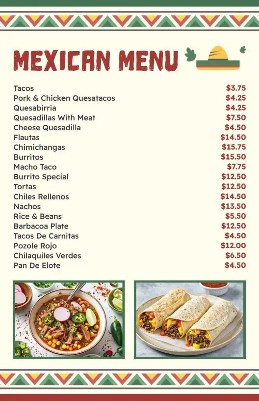 Authentic Mexican Dish Selection with Traditional Border Menu Template