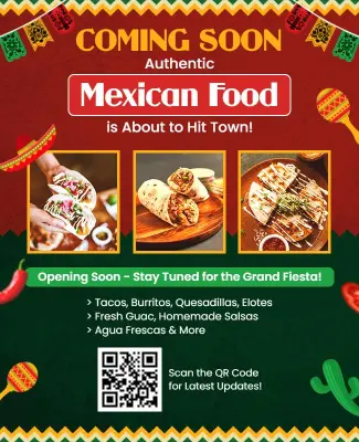 Authentic Mexican Food Coming Soon Announcement Flyer Template