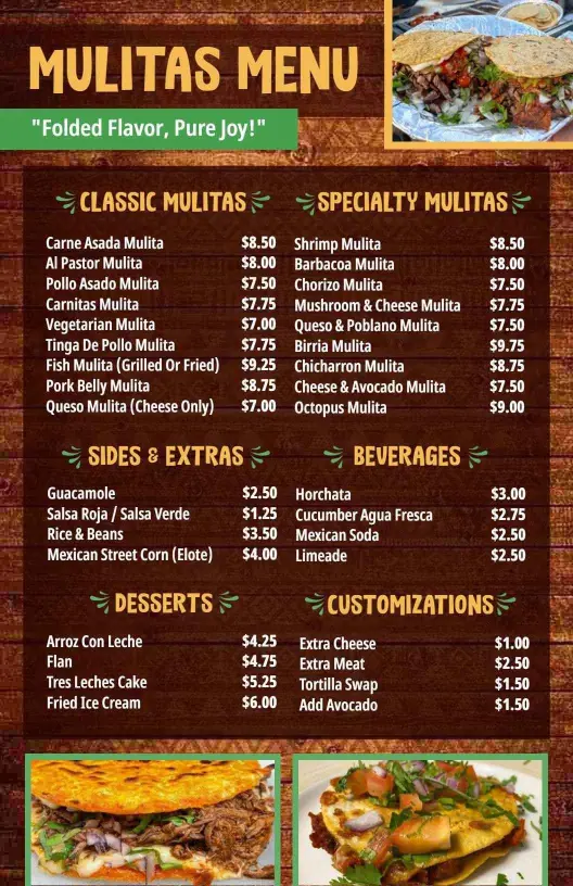 Authentic Mexican Multitas and Sides Dining Menu Template