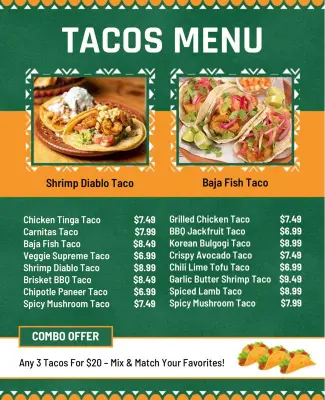 Authentic Mexican Tacos Menu Flyer Template