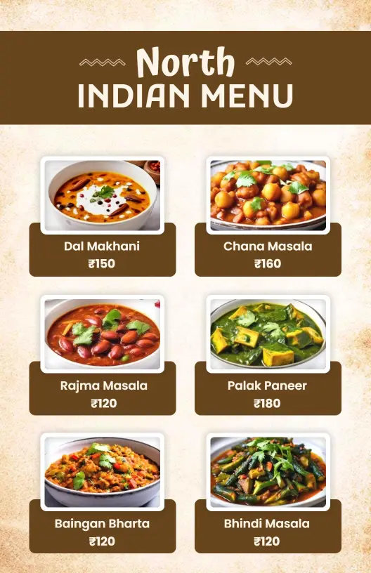 Authentic North Indian Dishes Featuring Flavorful Curries Menu Template