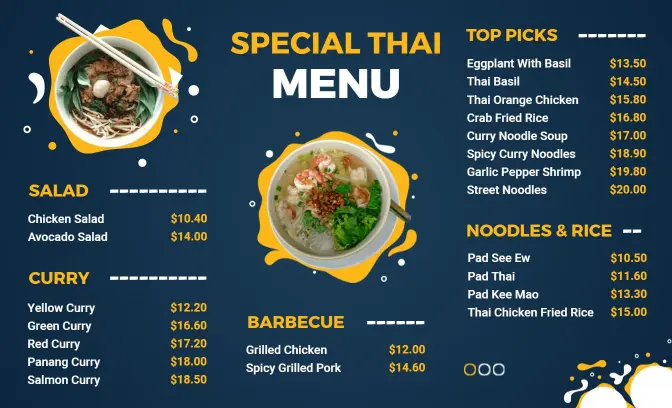 Authentic Thai Dishes Featuring Curries and Barbecue Special Menu Template