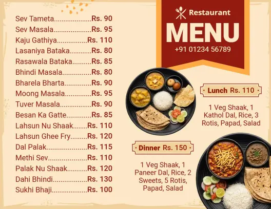 Authentic Vegetable Dishes and Spice Blends Indian Cuisine Menu Template