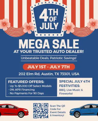 Auto Dealer Fourth of July Special Offers Flyer Template