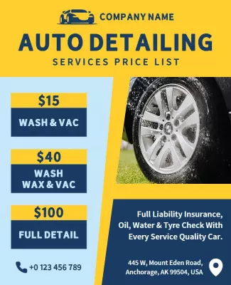Auto Detailing Services Price List Flyer Template